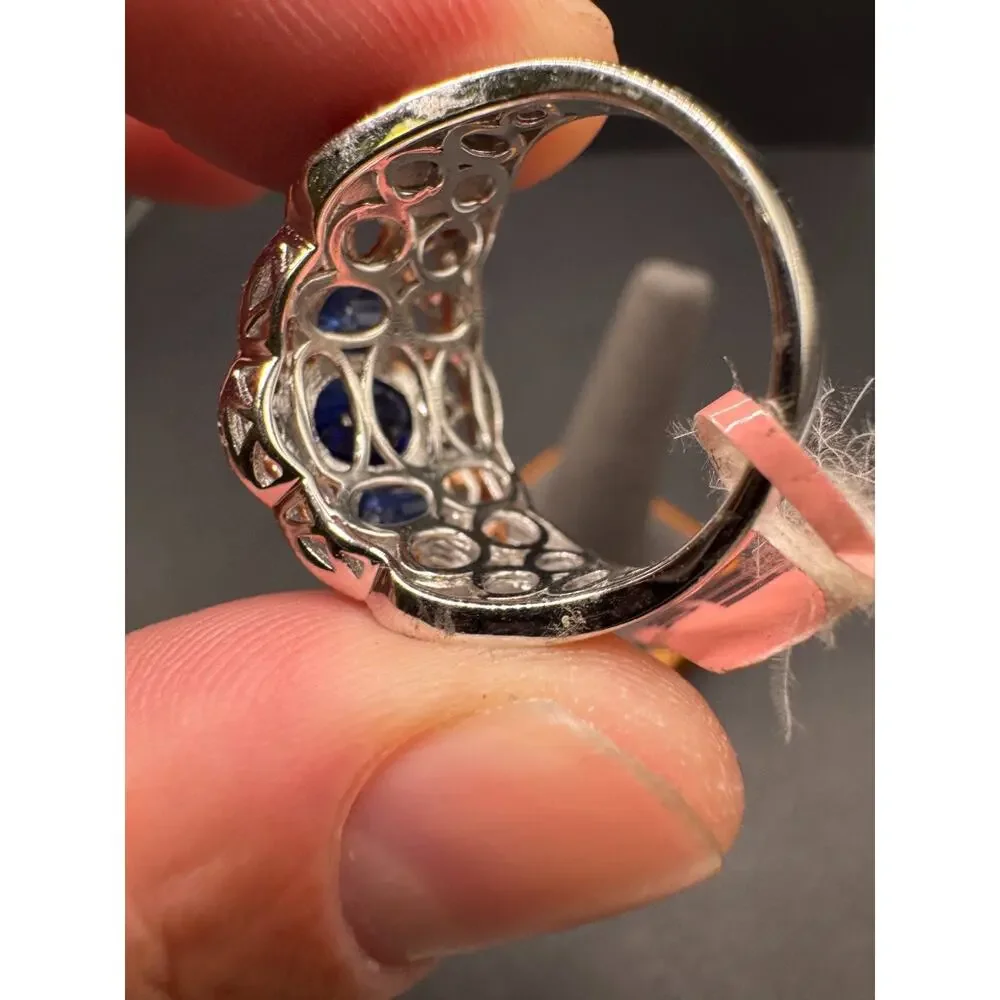 Vtg 925 Sterling Silver Rose Two Tone Blue Sapphire Oval 3 Stone Ring Sz 10 NWT